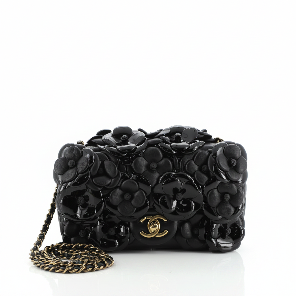 Chanel Camellia Flap Bag – Black Patent Leather