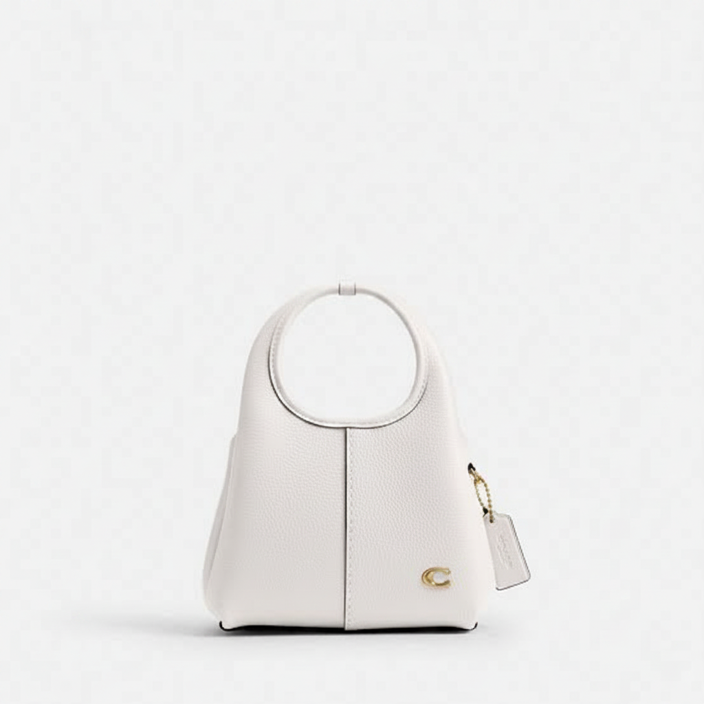 Coach Lana Bucket Bag in Chalk White Pebble Leather with Gold Hardware and Ring Handle
