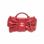 Chanel Bow Quilted Bag in Red Lambskin with Gold CC Logo and Gold Chain Strap