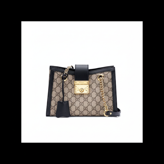 Gucci Padlock Small Shoulder Bag GG Supreme Black Chain Strap