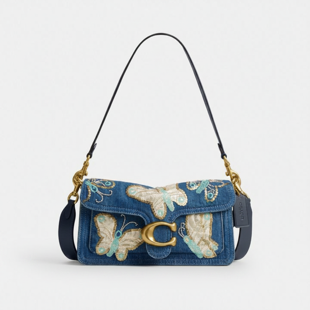 Coach Tabby Shoulder Bag 26 "Denim / Butterfly Embroidery / Brass"
