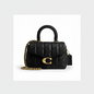 Coach Tabby Mini Top Handle Bag in Black Quilted Leather with Gold C Clasp and Gold Chain