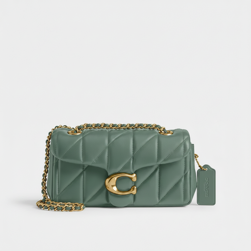 Coach Tabby Quilted Leather Shoulder Bag in Sage Green with Gold Hardware