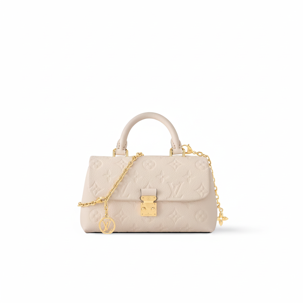 Louis Vuitton Madeleine BB in CrÃ¨me Monogram Empreinte with Gold Chain Strap and LV Charms