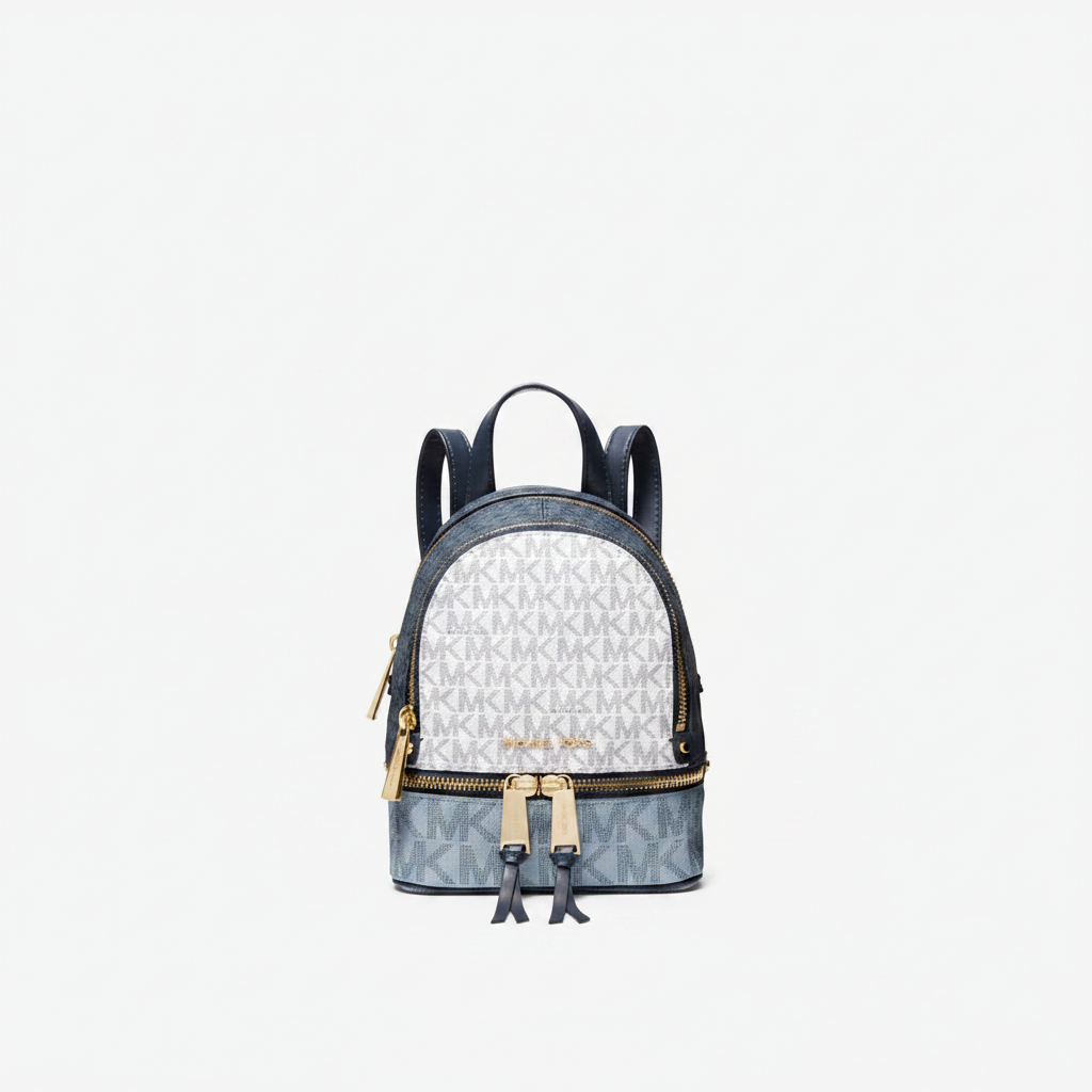 Michael Kors Rhea Backpack "White-Blue Ombré MK / Navy / Gold"