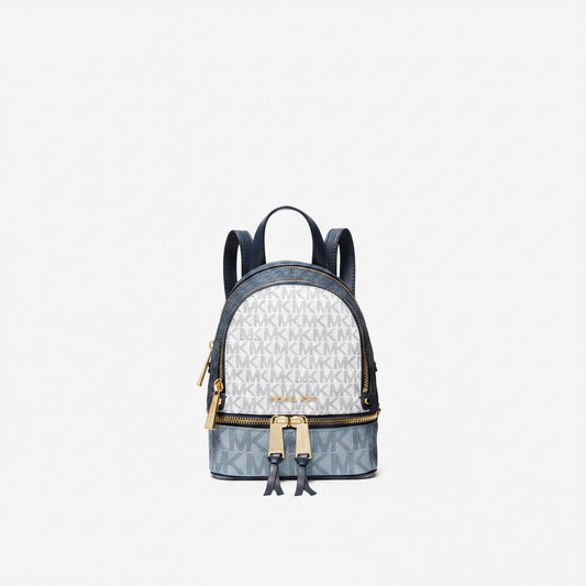Michael Kors Rhea Backpack "White-Blue Ombré MK / Navy / Gold"