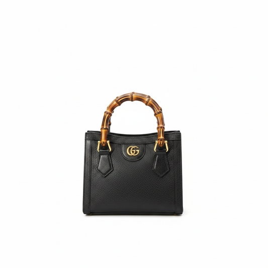 Gucci Diana Mini Tote Bag in Black GG-Embossed Leather with Bamboo Handles and Gold GG Hardware