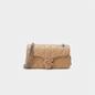 Coach Tabby Quilted Shoulder Bag in Sand Camel with Silver C Clasp and Silver Chain Strap