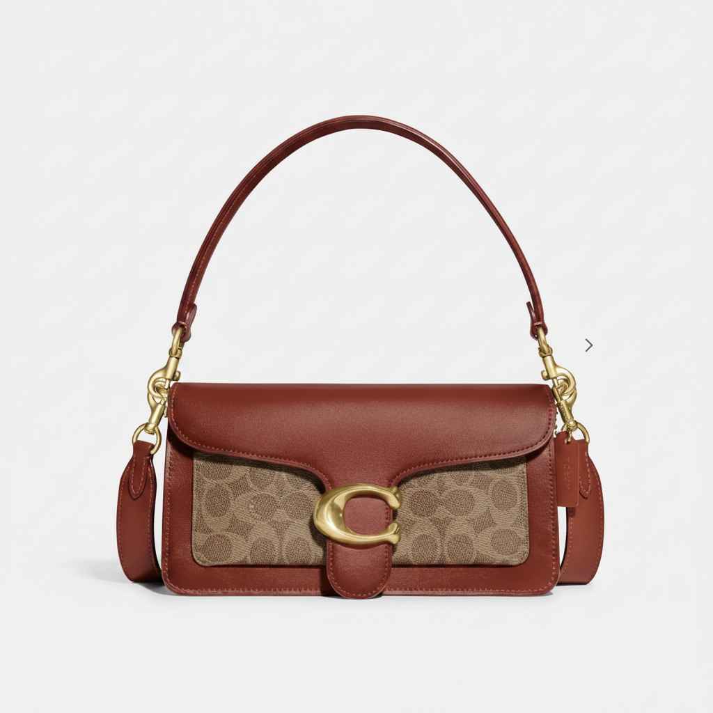 Coach Tabby Shoulder Bag 26 "Tan Signature Canvas / Rust / Brass"