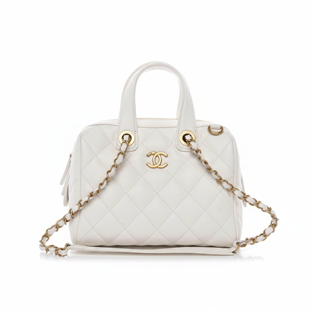 Chanel Bowling Bag Small "White / Caviar / Gold"