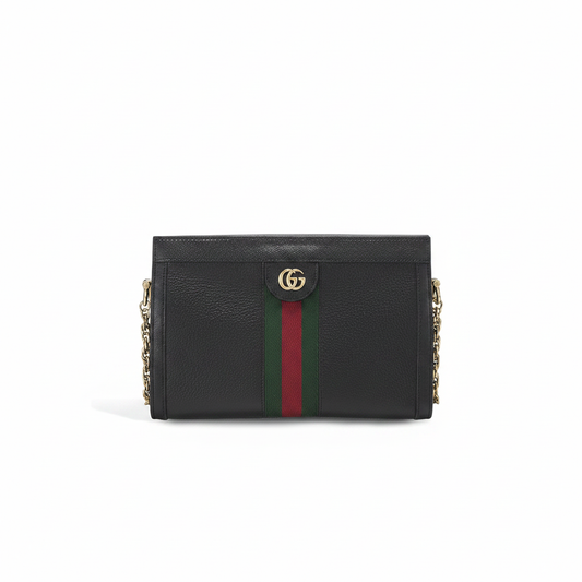 Small Chain Shoulder Bag Black Leather Web