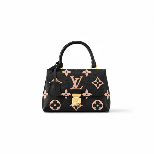 Louis Vuitton Madeleine BB in Black and Rose Beige Bicolor Giant Monogram Empreinte with Gold Hardware