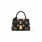 Louis Vuitton Madeleine BB in Black and Rose Beige Bicolor Giant Monogram Empreinte with Gold Hardware
