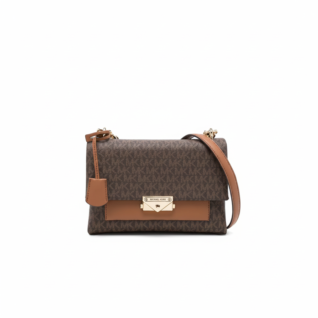 Michael Kors Cece Medium Shoulder Bag "Brown MK / Acorn / Gold"