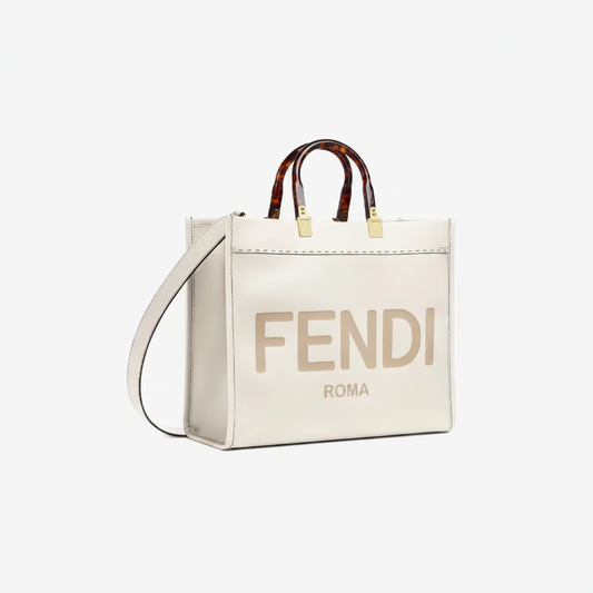 Fendi Sunshine Medium Tote "White / Tortoise / Gold"