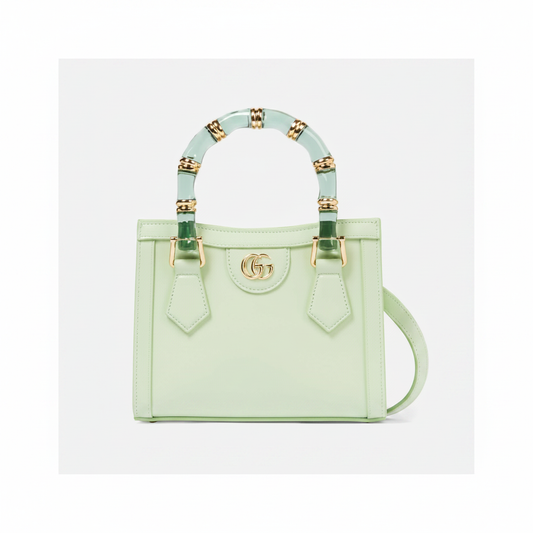 Gucci Diana Mini Tote Bag in Mint Green Leather with Lucite Bamboo Handles and Gold GG Hardware